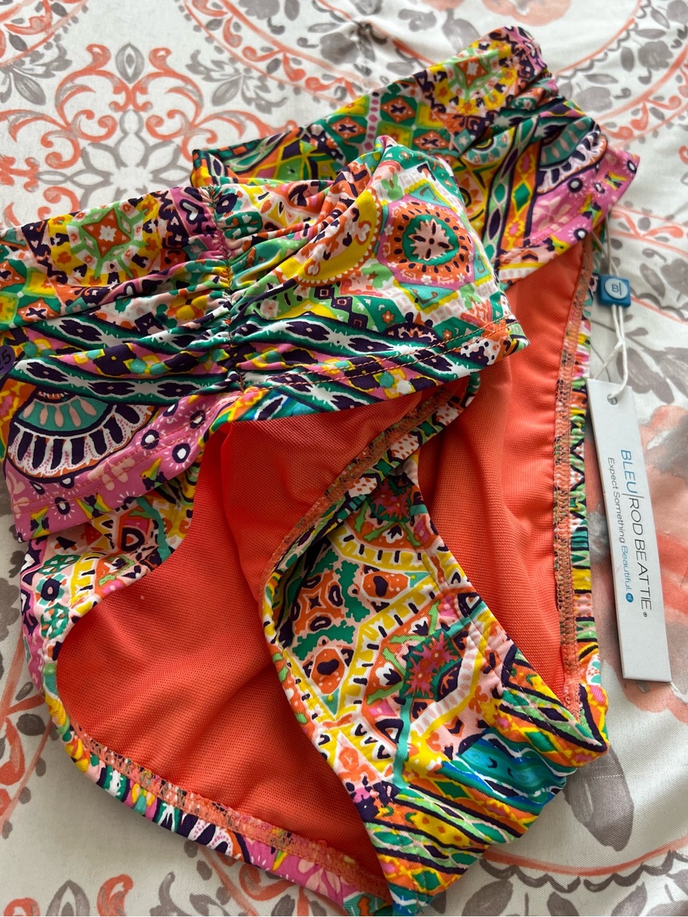 Bleu Rod Beattie Multicolor Bandeau Bikini — Teal, Coral, Yellow, Pink - Picture 6 of 9